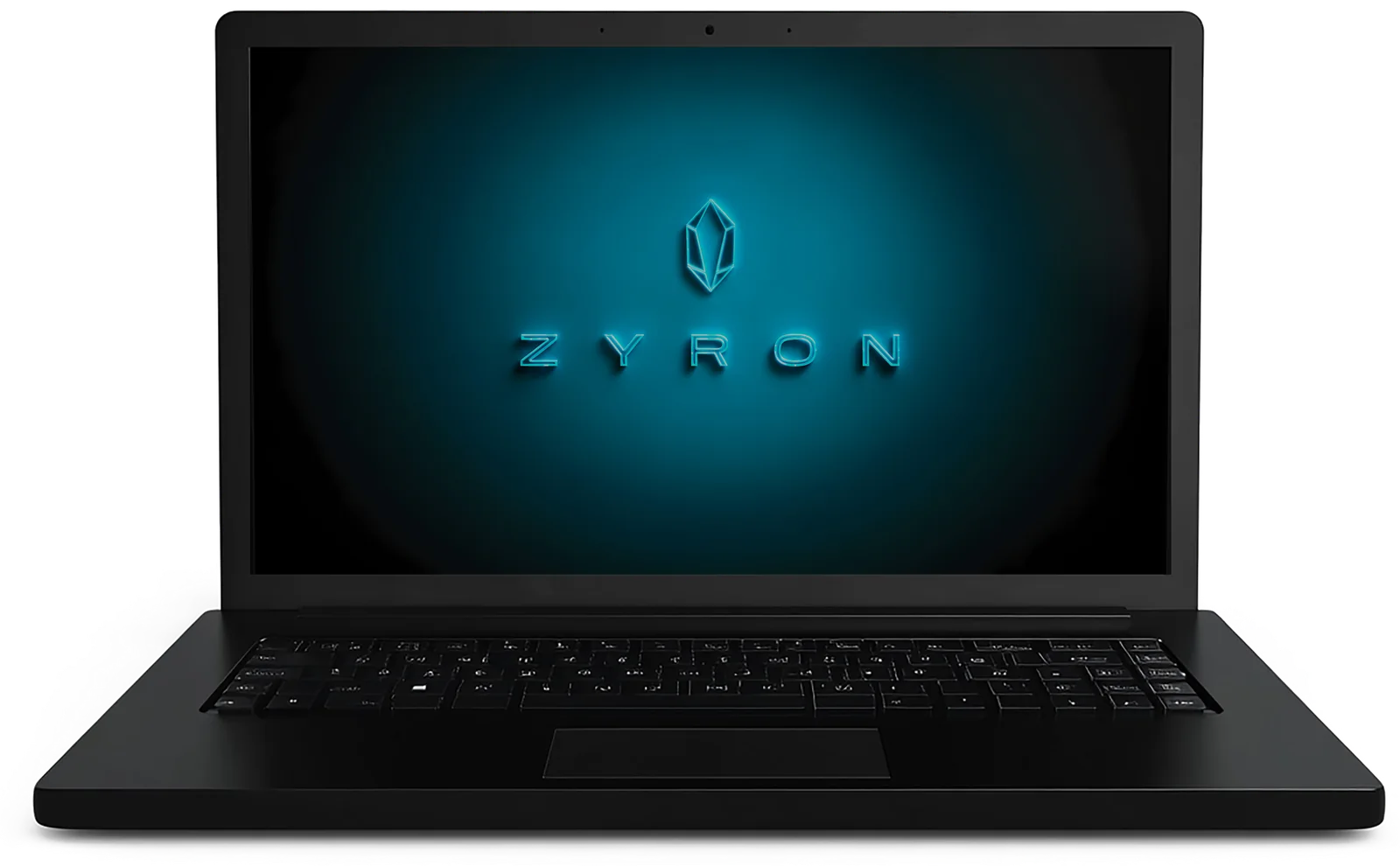 Portátil ZYRON Z1 PRO abierto con el logo ZYRON en pantalla